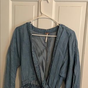 FREE PEOPLE CHAMBRAY WRAP ROMPER